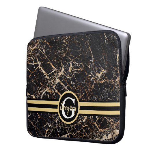 Monogramm-Marmor Laptopschutzhülle (Vorderseite Links)