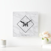 Monogramm-Marmor Quadratische Wanduhr (Zuhause)