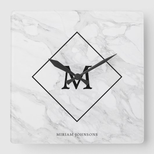 Monogramm-Marmor Quadratische Wanduhr (Vorderseite)