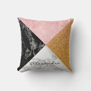 Monogramm-Marmor-u. Rosen-GoldGlitzer geometrisch Kissen