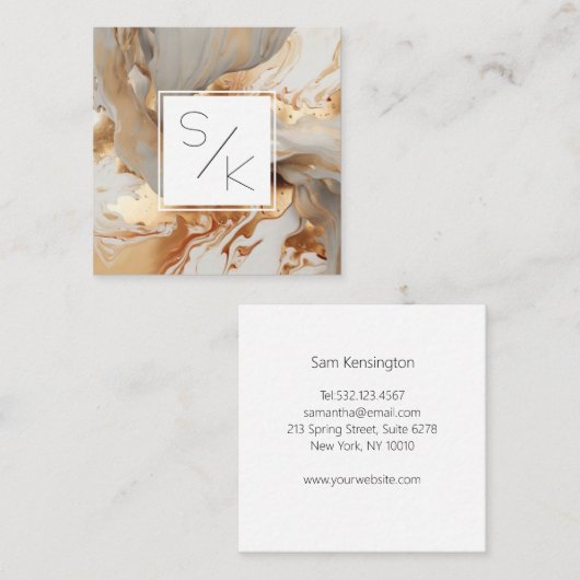 Monogramm-Marmorkarte Quadratische Visitenkarte (Vorne/Hinten)