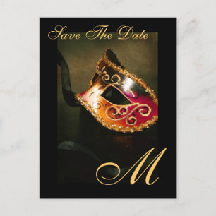 Monogramm Masqurade Save the Date Postkarte