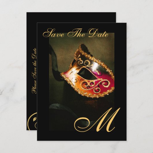 Monogramm Masqurade Save the Date Postkarte (Vorne/Hinten)