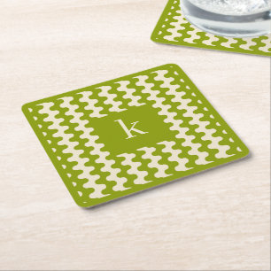 Monogramm Matcha-Lime-Grün Fettes Wellenmuster Rechteckiger Pappuntersetzer