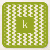 Monogramm Matcha-Lime-Grün Fettes Wellenmuster Rechteckiger Pappuntersetzer (Vorderseite)