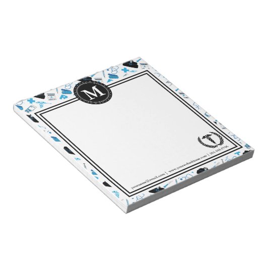 Monogramm - Medizinisches Design - Blau Notizblock (angewinkelt)