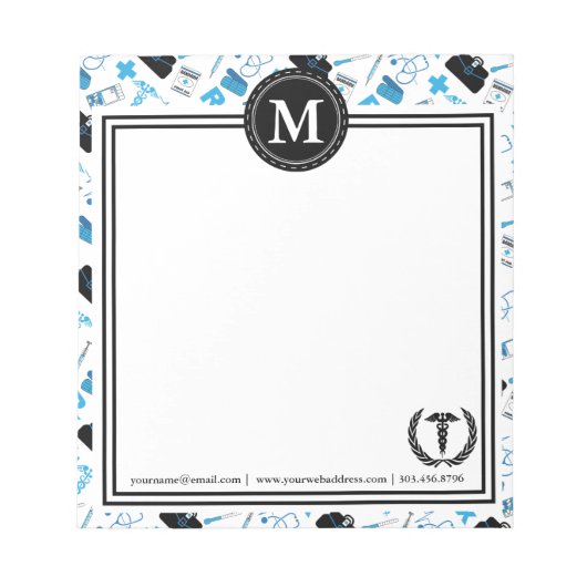Monogramm - Medizinisches Design - Blau Notizblock (Vorderseite)