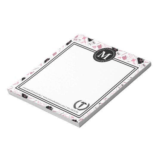 Monogramm - Medizinisches Design - rosa Notepad Notizblock (Rotiert)