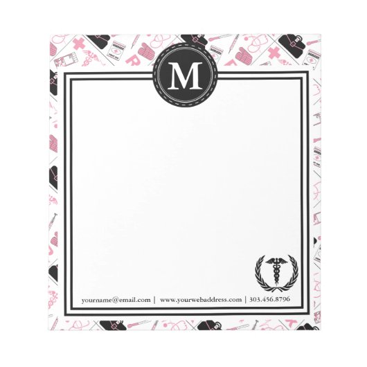 Monogramm - Medizinisches Design - rosa Notepad Notizblock (Vorderseite)