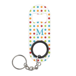 Monogramm mehrfarbiger Polka-Dots Mini Flaschenöffner