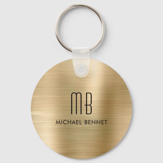 Monogramm Metall Gold Faux gebürstet Schlüsselanhänger (Vorderseite)