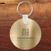 Monogramm Metall Gold Faux gebürstet Schlüsselanhänger (Vorderseite)