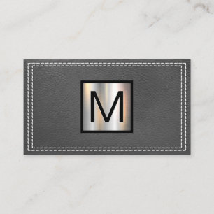 Monogramm Metallic   Doppelgeheftes graues Leder Visitenkarte