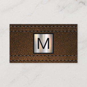 Monogramm Metallic   Doppelhaltiges braunes Leder Visitenkarte