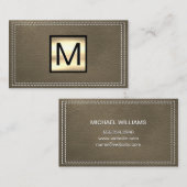 Monogramm Metallic | Doppelstickiges Sepia Leather Visitenkarte (Vorne/Hinten)