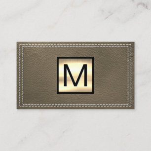 Monogramm Metallic   Doppelstickiges Sepia Leather Visitenkarte