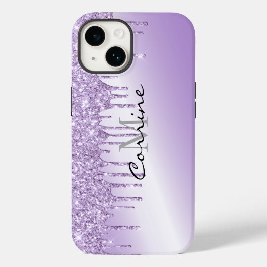 Monogramm Metallic Violet Lila Drift Glitzer Case-Mate iPhone Hülle (Rückseite)