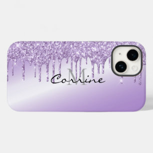 Monogramm Metallic Violet Lila Drift Glitzer Case-Mate iPhone 14 Hülle
