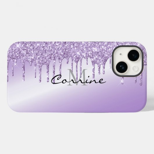Monogramm Metallic Violet Lila Drift Glitzer Case-Mate iPhone Hülle (Rückseite (Horizontal))