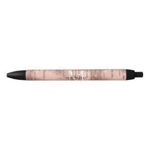 Monogramm Metallisch Roségold Rosa Glittertropfen Kugelschreiber