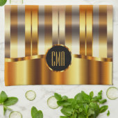 Monogramm-metallische Goldstreifen Geschirrtuch (Gefaltet)