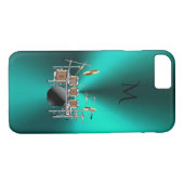 Monogramm-metallischer aquamariner Trommel-Musik Case-Mate iPhone Hülle (Rückseite (Horizontal))