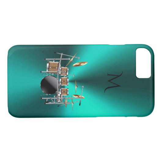 Monogramm-metallischer aquamariner Trommel-Musik Case-Mate iPhone Hülle (Rückseite (Horizontal))