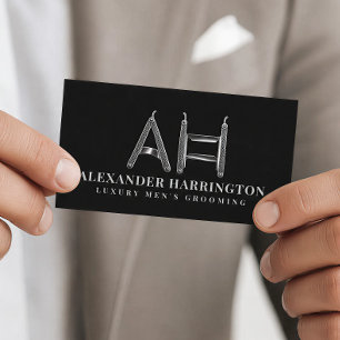 Monogramm Metallischer Rasierer Friseursalon Visitenkarte