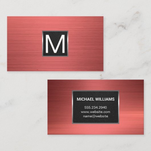 Monogramm | Metallischer roter Hintergrund Visitenkarte (Vorne/Hinten)