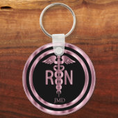 Monogramm Metallisches Pink für eine Krankenschwes Schlüsselanhänger (Rückseite)