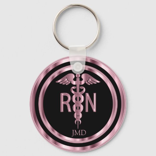 Monogramm Metallisches Pink für eine Krankenschwes Schlüsselanhänger (Rückseite)