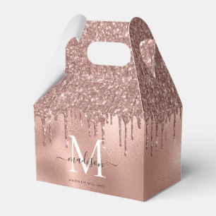 Monogramm Metallisches Roségold Rosa Glittertropfe Geschenkschachtel