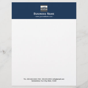 Monogramm-Metalllogo-Marine-Blau-modernes Briefbogen