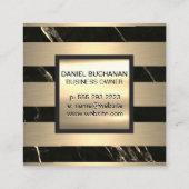 Monogramm | Metallstreifen | Schwarzer Goldmarmor Quadratische Visitenkarte (Rückseite)