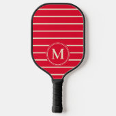 Monogramm Mid Century Striped Cherry Picking Pink Pickleball Schläger (Rückseite)