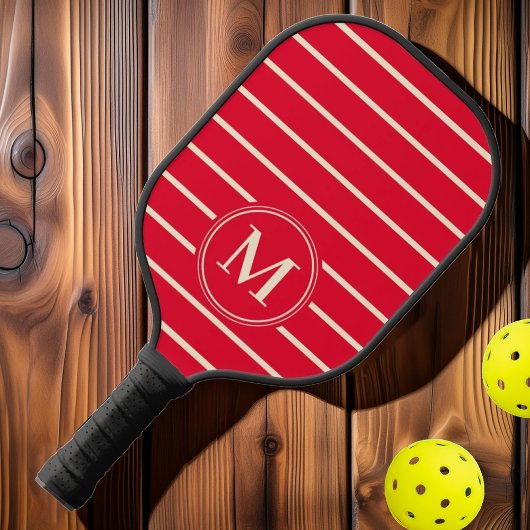 Monogramm Mid Century Striped Cherry Picking Pink Pickleball Schläger