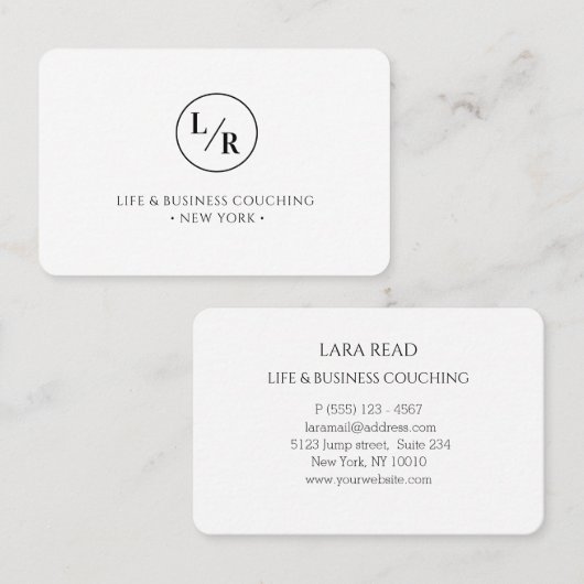 Monogramm, mindestens weiße Visitenkarte (Vorne/Hinten)