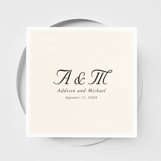 Monogramm, Minimal, elegant, Beige, Hochzeit Serviette