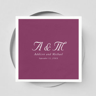 Monogramm, Minimal, elegant, Kirschrot, Hochzeit Serviette