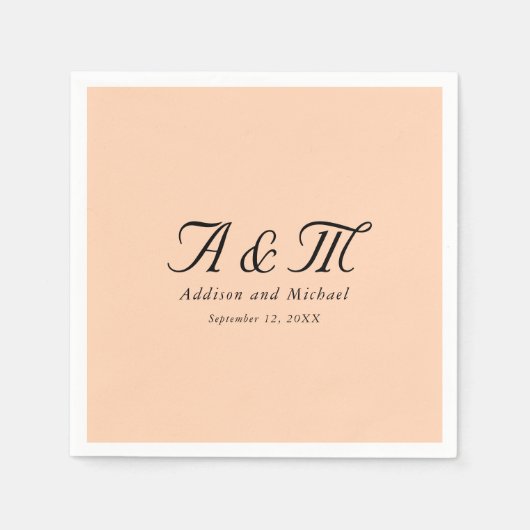 Monogramm, Minimal, elegant, Pfirsich, Hochzeit Serviette (Vorderseite)