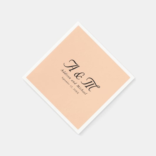 Monogramm, Minimal, elegant, Pfirsich, Hochzeit Serviette (Ecke)