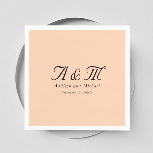 Monogramm, Minimal, elegant, Pfirsich, Hochzeit Serviette