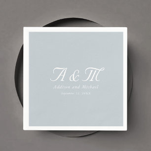 Monogramm, Minimal, elegant, Pulver blau, Hochzeit Serviette