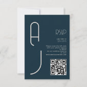 Monogramm-Minimal-Hochzeit-Qr-Code-Navy-RSVP RSVP Karte (Vorderseite)