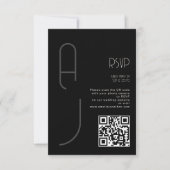 Monogramm-Minimal-Hochzeit-Qr-Code Schwarz RSVP Karte (Vorderseite)