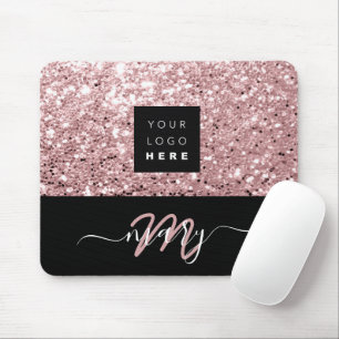Monogramm-Minimal-Rosa-Glitzer-Logo Mousepad