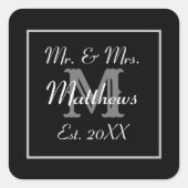 Monogramm-Minimal | Schwarz-Weiß-Gastgeschenk Hoch Quadratischer Aufkleber (Vorderseite)