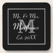Monogramm-Minimal | Schwarz-Weiß-Hochzeit Getränkeuntersetzer (Vorderseite)