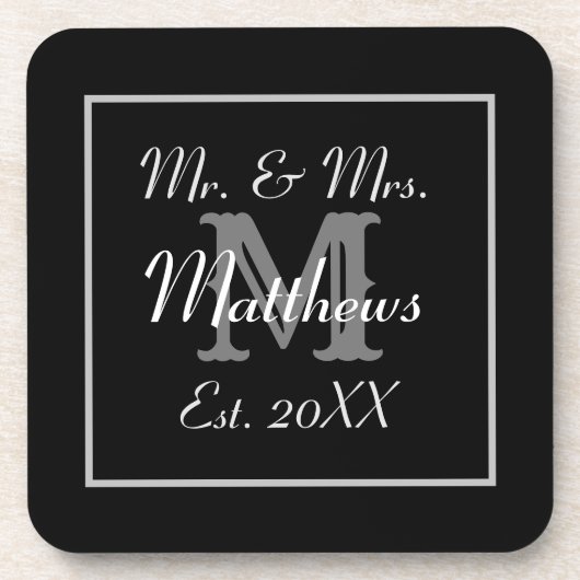 Monogramm-Minimal | Schwarz-Weiß-Hochzeit Getränkeuntersetzer (Vorderseite)