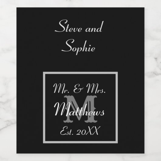 Monogramm-Minimal | Schwarz-Weiß-Hochzeit Weinetikett (Einzelnes Label)